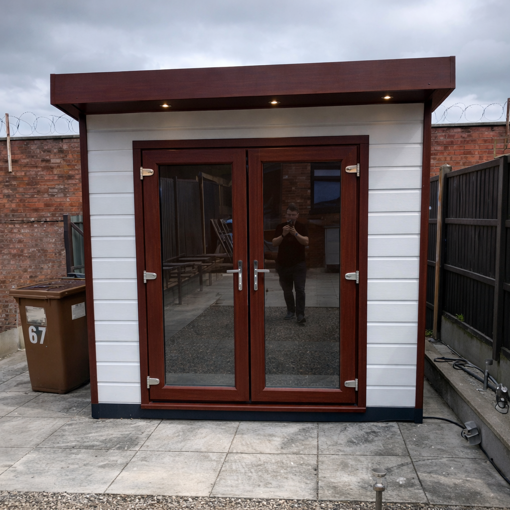 Rosewood uPVC colour option for cedar-colour composite garden rooms | Shed King