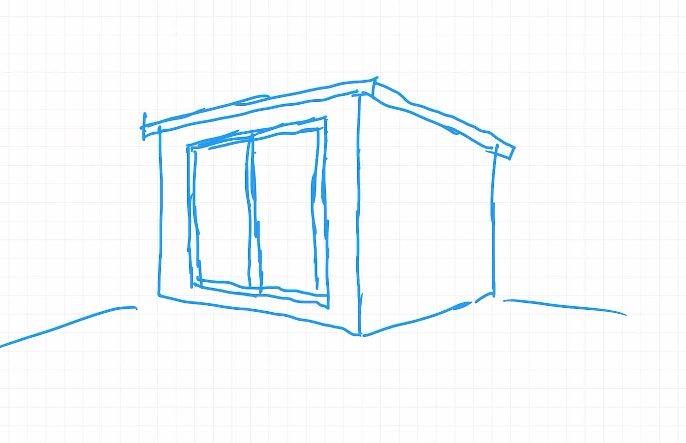 Rough hand drawn sketch of a bespoke garden room design