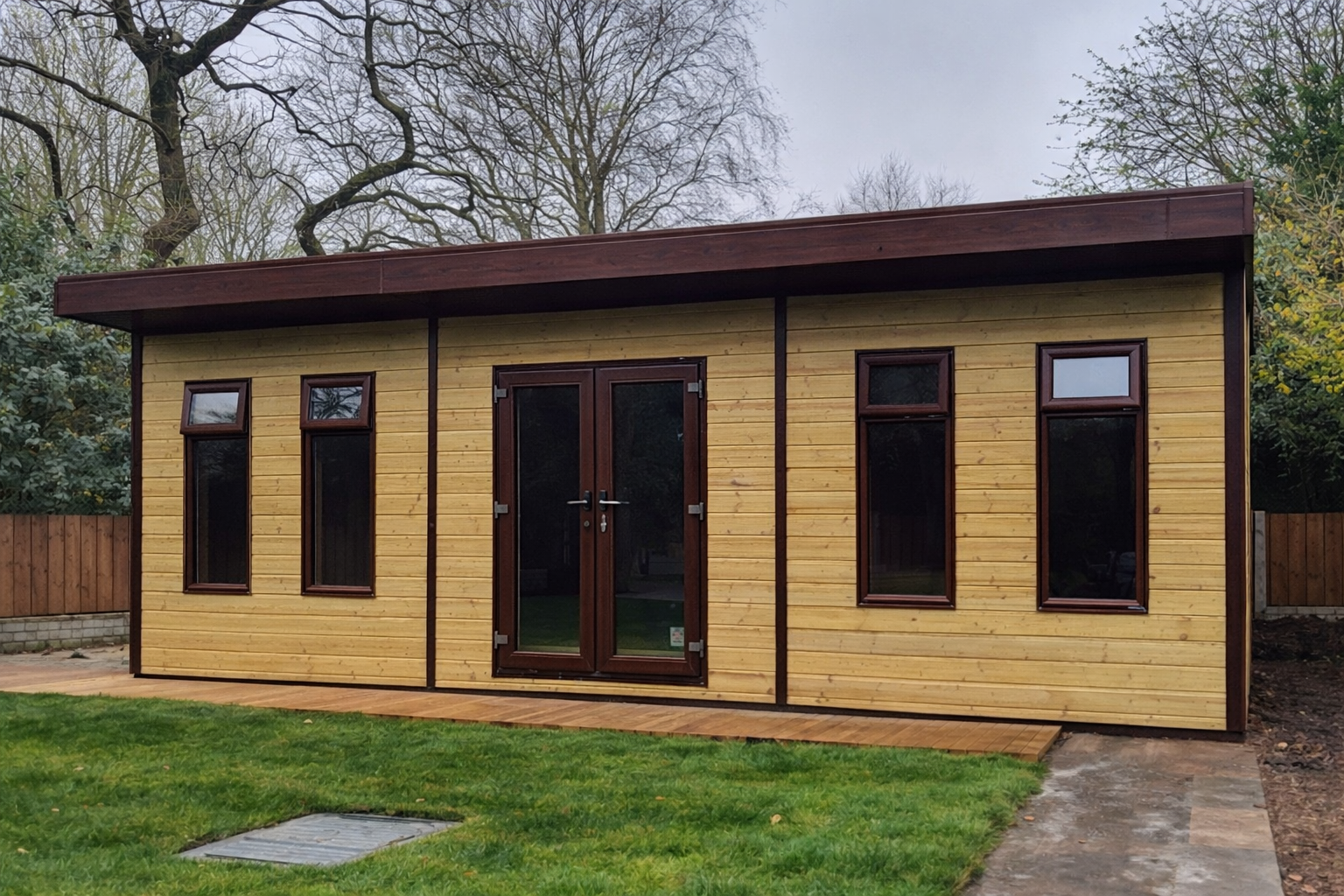Rosewood uPVC colour option for timber cladded garden rooms | Shed King